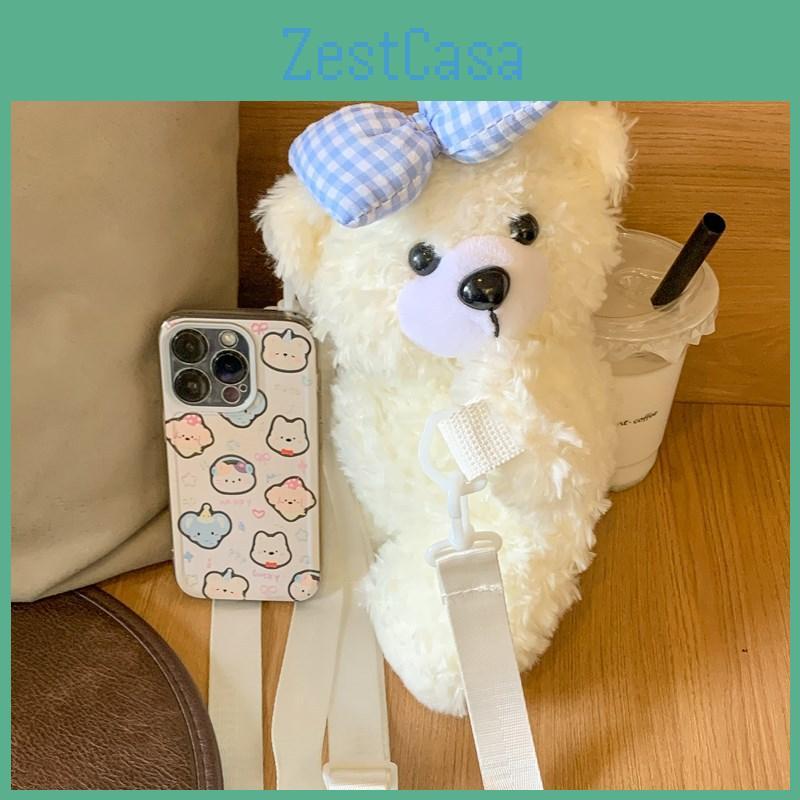 Bear Fun Plush Crossbody Bag With Zipper Closure For College And Use Casual