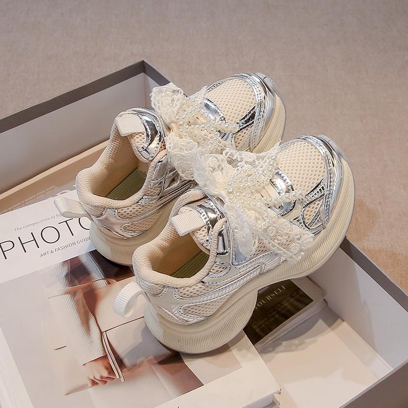 

Children s Mesh Shoes for Spring and Summer, New Korean Style Girls Dad Shoes, Soft Sole Sneakers for Older Girls 30 бежевий