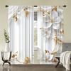 2pcs Elegant White Floral Print Sheer Polyester Curtains with Gold Accents & Rod Pocket  for Bedroom   Living Room   Kitchen & More