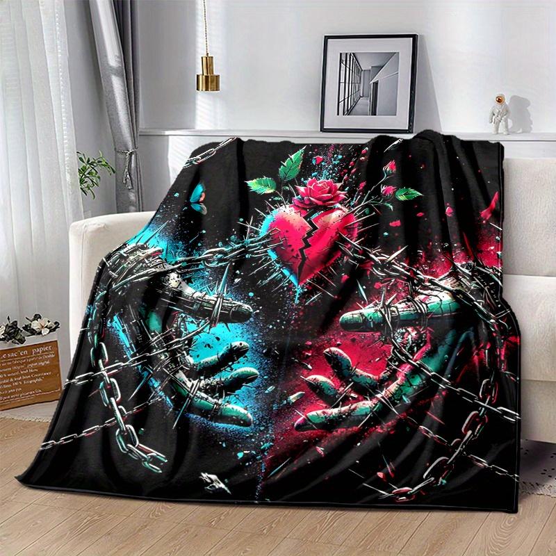 1pc Broken Heart in Chains Blanket  Seasonal Universal Home Decorative for Room, Gift Idea, Living Room, Travel, Camping