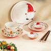 Ceramic Christmas Tableware Set with Handle, Soup Plate, Dinner Utensil, French Letter Cup, Steak Tray, Salad Bowl, Household