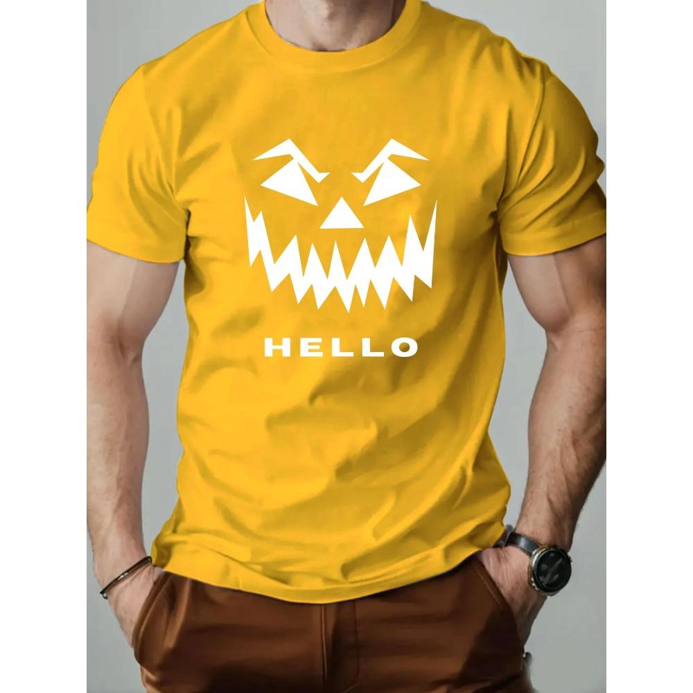 2025 Summer Men T-shirt Short Sleeve 100% Cotton Breathable Round Neck Hello English Print Hip Hop Streetwear Casual Custom