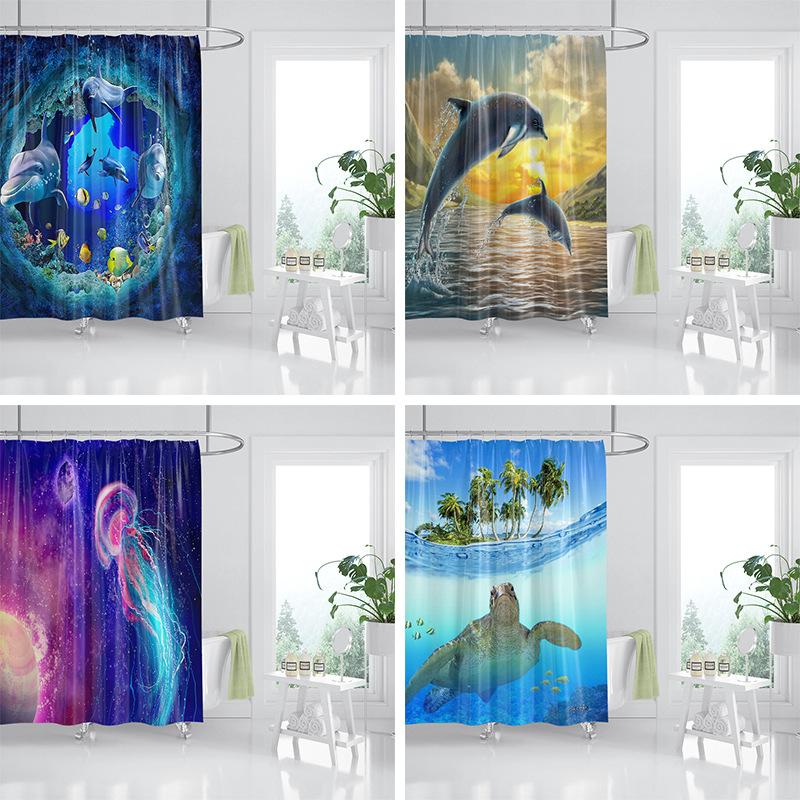 

Занавеска для душа с узором морской жизни, водонепроницаемый декор для ванной комнаты 90x180cm