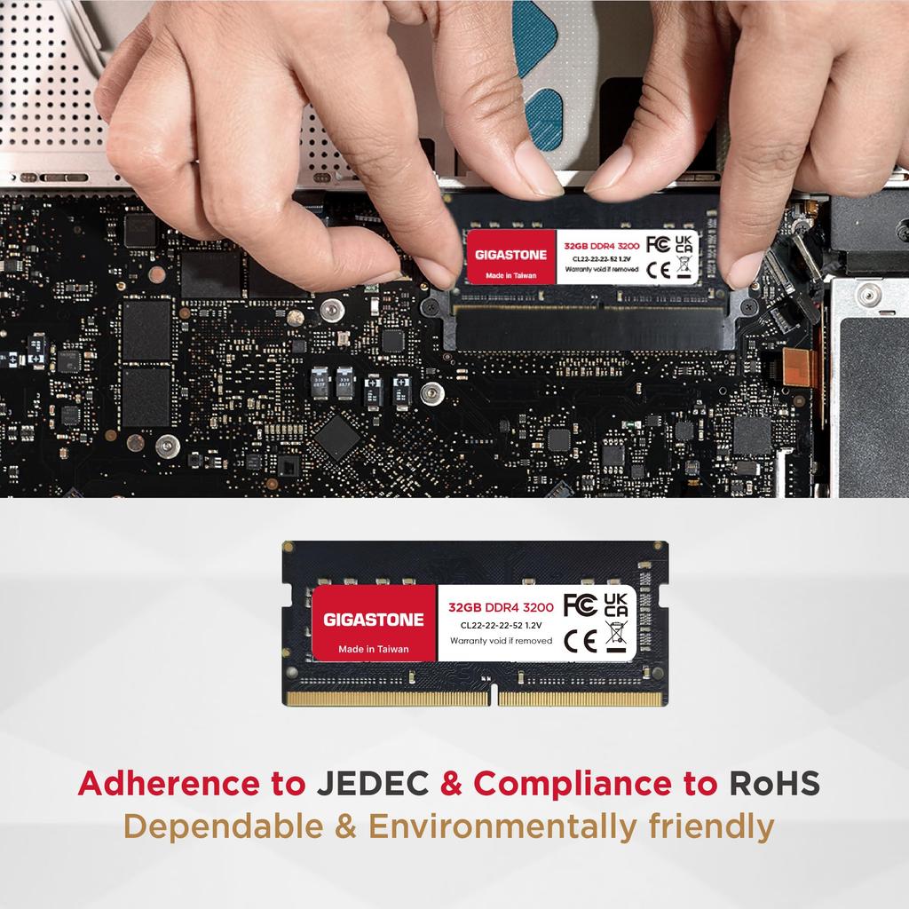 GIGASTONE 32GB DDR4 3200MHz or CL22 SODIMM Unbuffered Laptop Memory Module Upgrade (2933MHz 2666MHz) PC4-25600 (PC4-23400/21300) 1.2V 260-pin Non-ECC