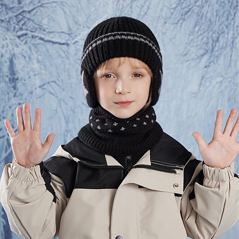 Children's Hat Scarf Suit Winter Velvet Warm Ear Protection Coldproof Knitted Wool Cap Boys Girls Pullover Cap