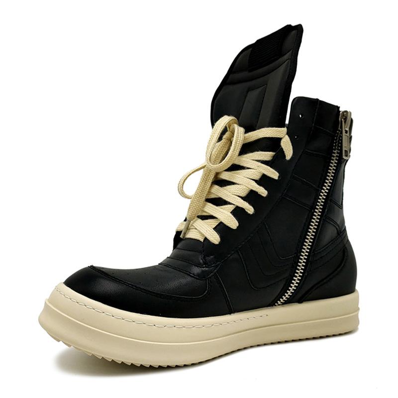 Fashion New Real Leather Mixed Color Zipper Men's Ankle Boots Thick Soled High Top Casual Shoe Unisex Design Sneakers Large Size