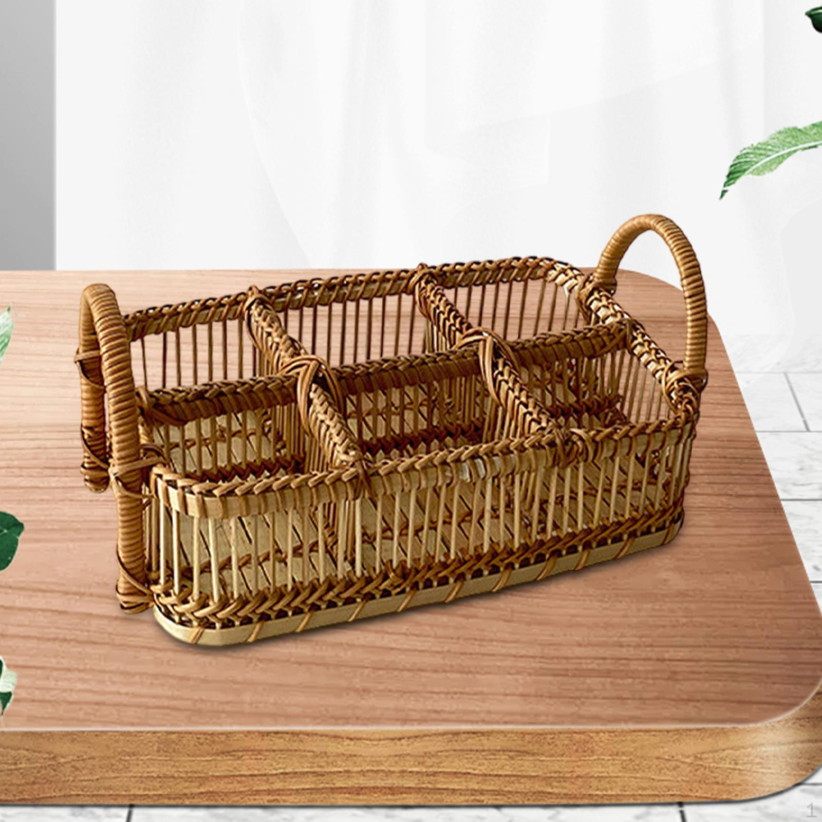 

Органайзер из бамбукового ротанга для кухонных принадлежностей с ручкой для кухни и улицы 6 Grid