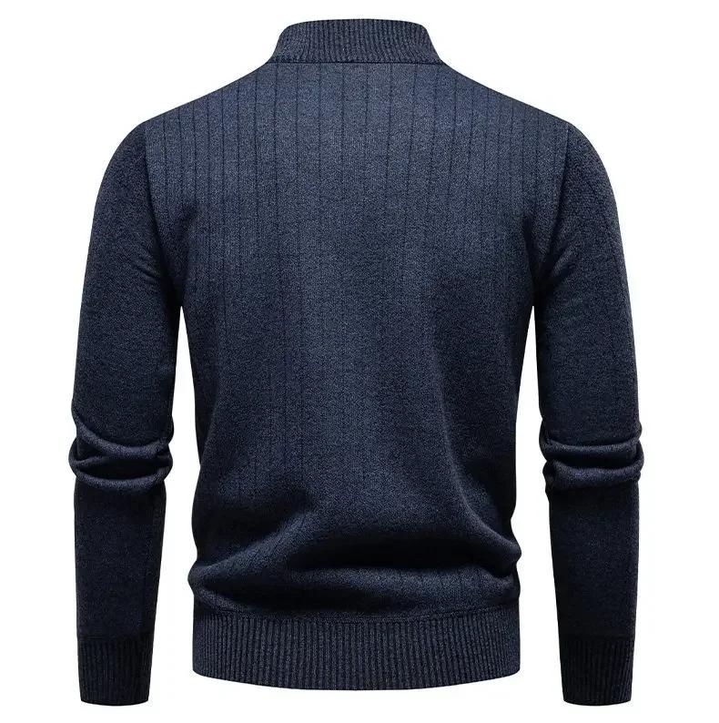 Men's Casual Fleece Sweater Autumn Winter Knitwear Half Zipper Knitted Pullovers Men