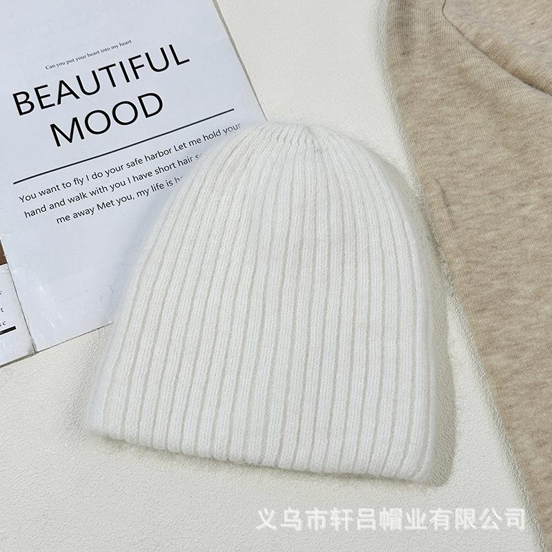Autumn and Winter Rabbit Fur Warm Light Board Thick Strip Knitted Hat Men and Women Fashion Versatile Bag Head Cold Hat Wool Hat