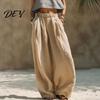 Einfarbige Hose Damen Weiter Bein Lässige Hose, Elastische Taille Locker Tägliche Wear Hose, Frühling Herbst Plissierte Palazzo mit Taschen Hoch Taille