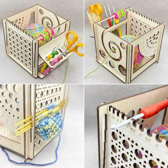 Multifunctional Yarn Bowl All in One Wooden Yarn Storage Box Knitting Needle Holder Yarn Dispenser for Crochet Knitting Lovers