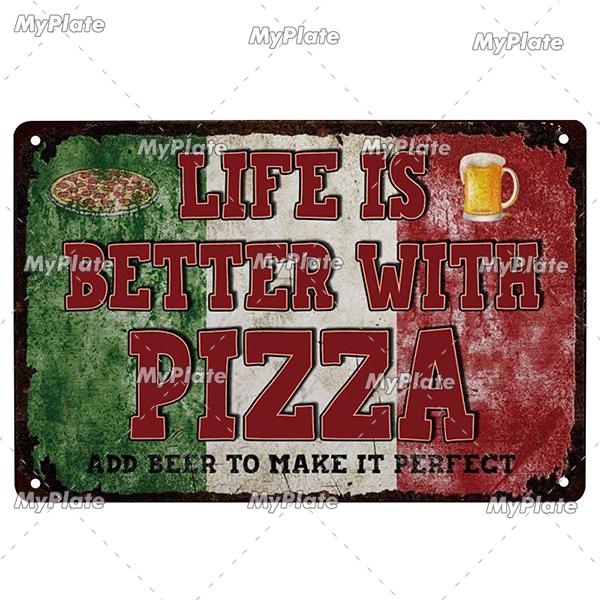 I Love Pizza Metal Poster Tin Sign Vintage Metal Sign Plate For Bar Pub Wall Decor Plaques Kitchen Wall Sign Bar Decor Poster