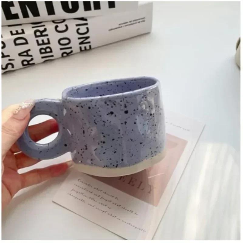 Creative Ring Handle Ceramic Mug Korean Ins Style Irregular Splash Ink Coffee Cup Office Home Breakfast Tea Cup Handgrip Mug