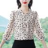 M-4XL Print Chiffon Shirt Women's Top Spring Autumn New Fashion Age Reducing Temperament 3/4 Sleeve Bottoming Blouse