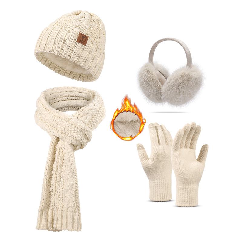 Hat Scarf Gloves Socks Four Piece Set Plus Velvet Thickened Adult Winter Warm Knitted Hat Set