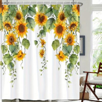 1 Piece of Bright Sunflower Plant Shower Curtain, Polyester Fabric, Machine Washable, Suitable for Bathroom Decoration
