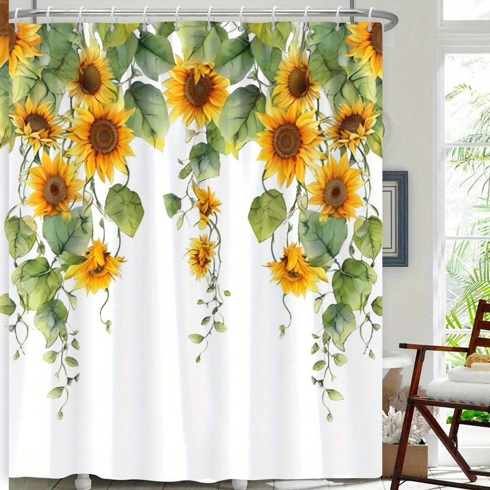 1 piece of bright sunflower plant shower curtain, polyester fabric, machine washable, suitable for bathroom decoration