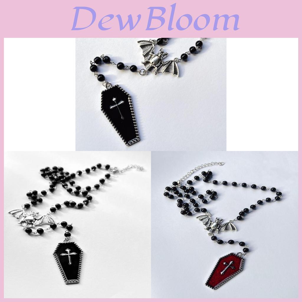 Dark Y2k Goth Bat Cross Beaded Necklace With Alloy Chain For Fashion Lovers