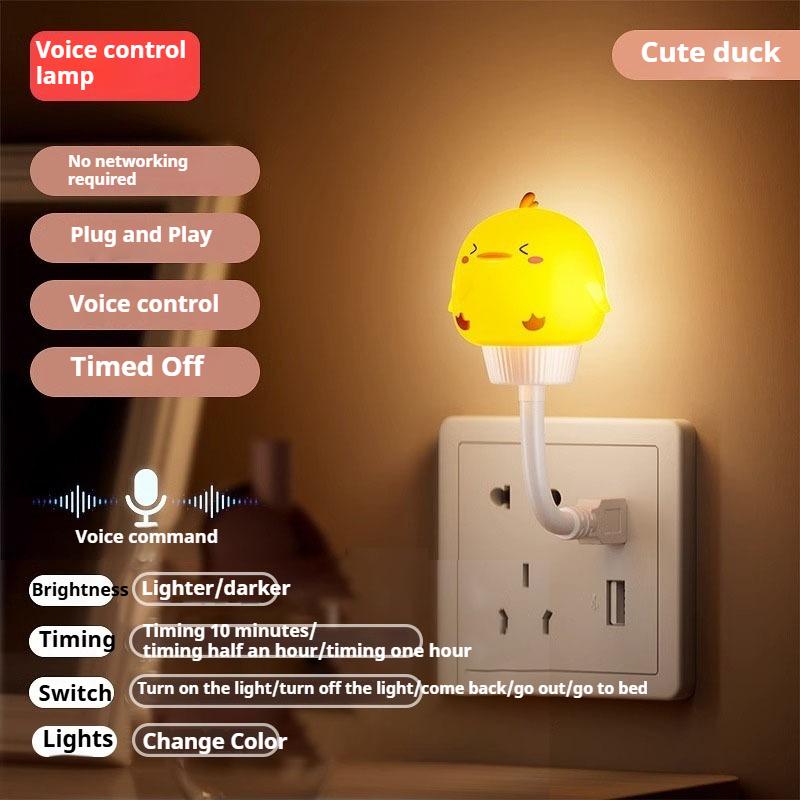USB Night Light LED Cute Cartoon Voice Control Night Lamp Bear Kitten forBaby Kid Bedroom Eye Protection Decoration Bedside Lamp