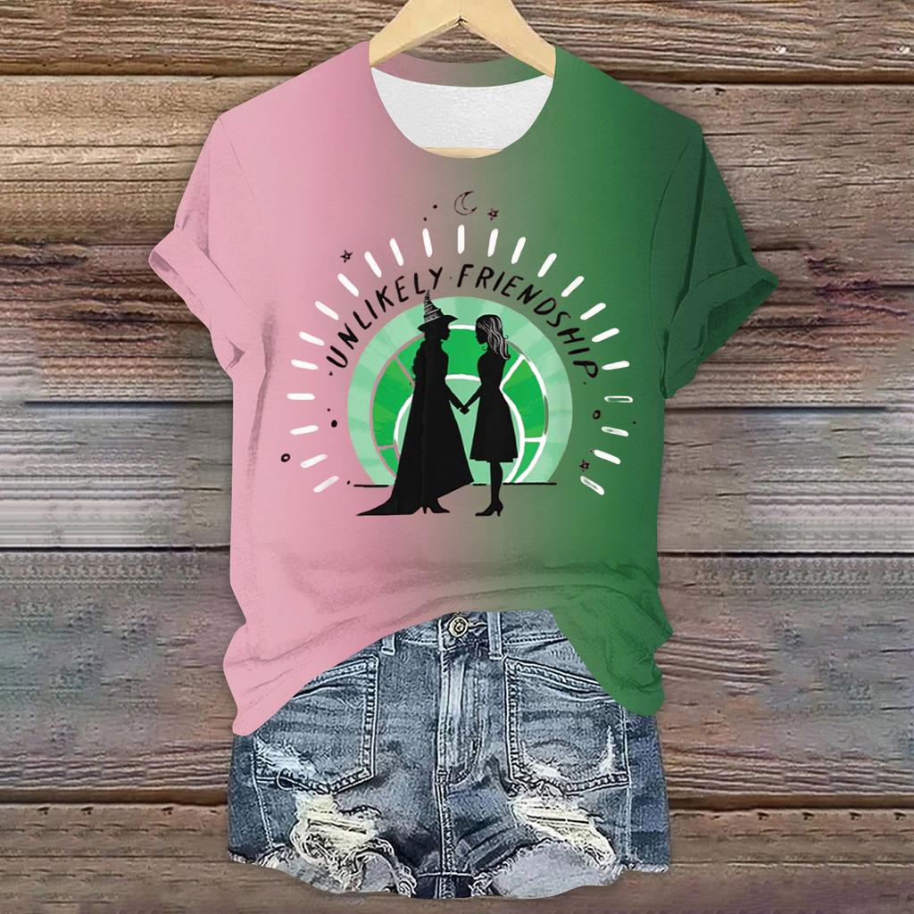 Women's Casual Printed T-shirt Round Neck Pullover Short Sleeve Top