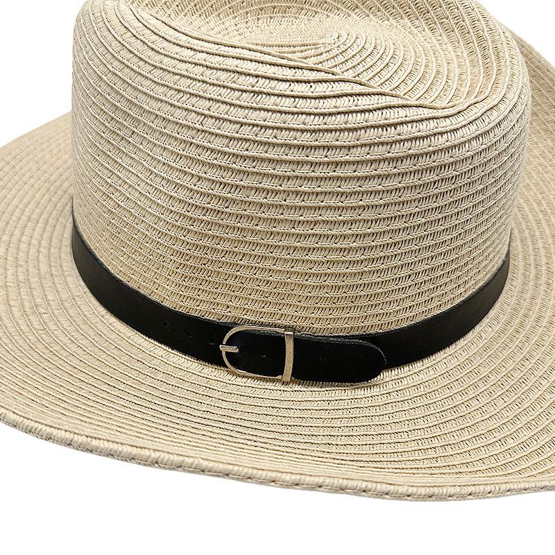 Summer Sun Protection Breathable Panama Hat Straw Hat European and American Fashion Belt Accessories Western Cowboy Hat Men's Sun Protection Hat