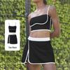 Women's Color Block Strap Skirt & Shorts Set – High Waist, Slimming Yoga Outfit with Contrast Design