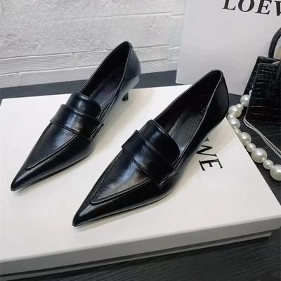 Chaussures en cuir à bout pointu pour femmes, mocassins à talons moyens, escarpins de bureau tendance, robe élégante et peu profonde, tendance automne, Chelsea Oxford Zapatos