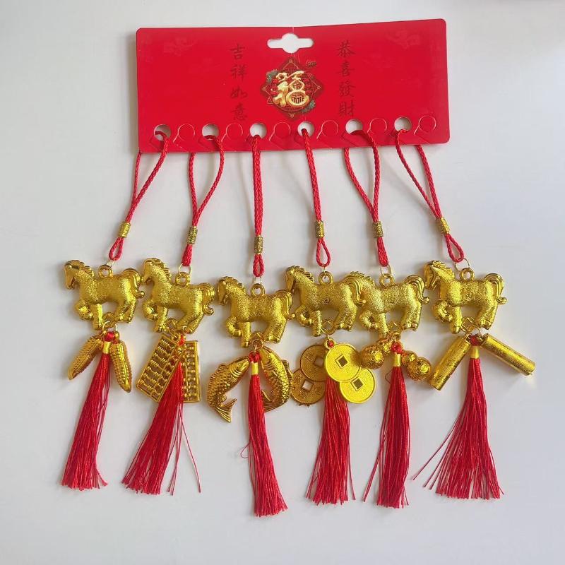 1/8 Pcs 2026 Year Of The Horse Wall Hanging Ornament New Year Lucky Decor Outdoor Housewarming Green Plant Potted Small Pendant