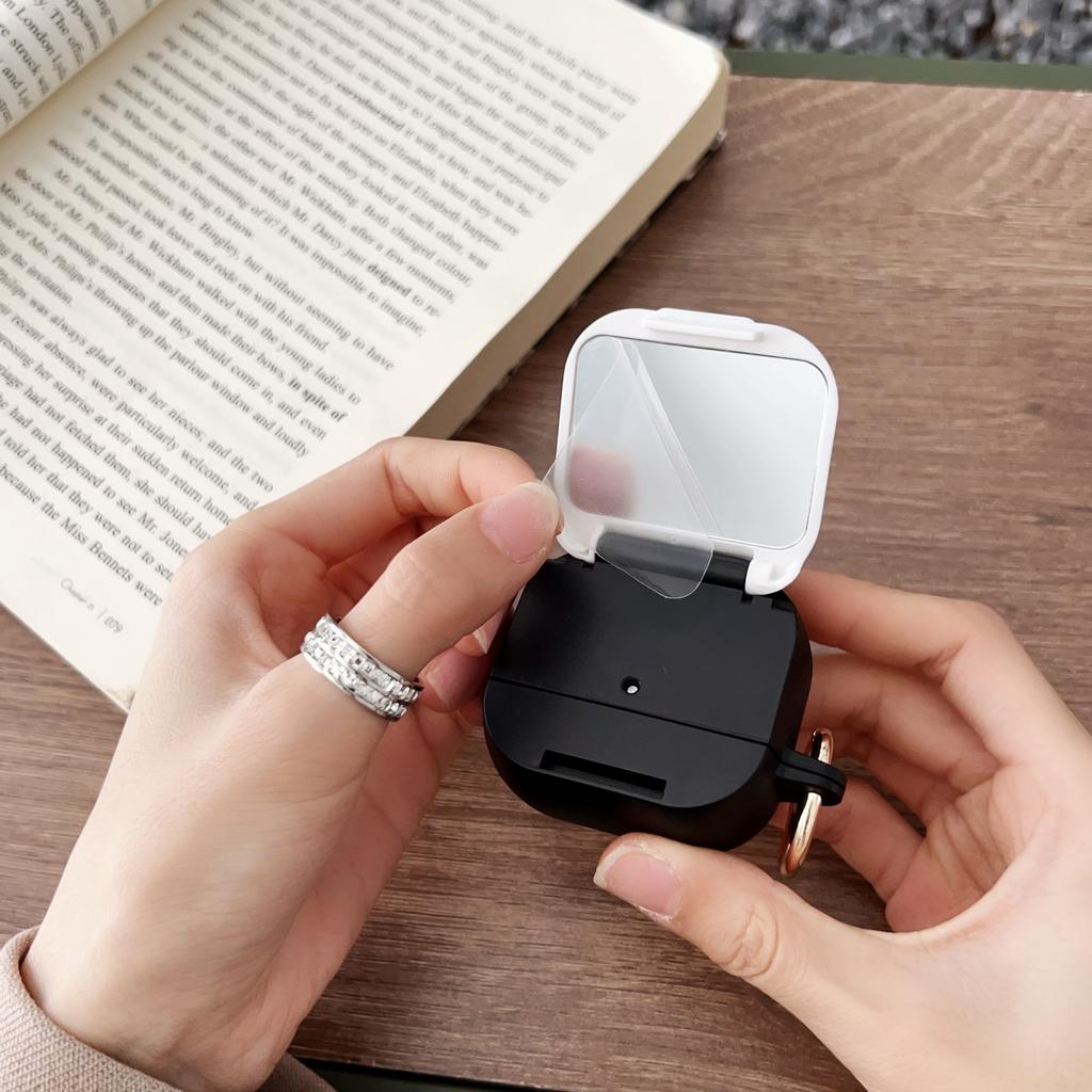 For AirPods 4 Protective Case PC + TPU Leopard Earphone Cover with Mirror and Hook