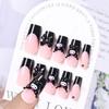 24Pcs Pink French Leopard Hello Kitty False Nails 3D Y2k Star Heart Kitty Cat Rhinestones Press On Nails Cute Cartoon Fake Nails