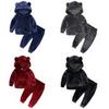 Autumn & Winter Girls' Velvet Hoodie & Casual Pants Set - Two-Piece Sportswear for Daily Wear