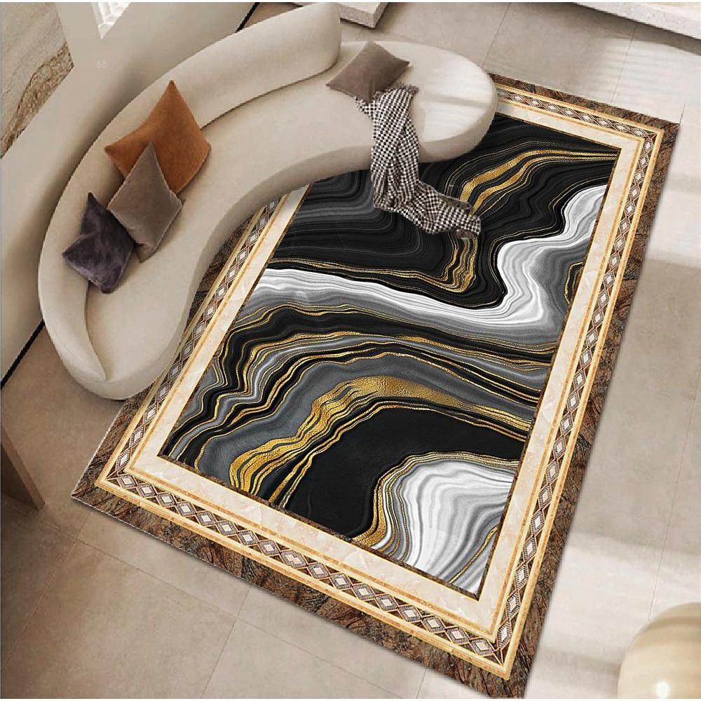 Luxus Stil Schwarz Gold Teppich Große Fläche Wohnzimmer Dekoration Schlafzimmer für Teppiche Rutschfest Anpassbar Ankleidezimmer Weiche Bodenmatte