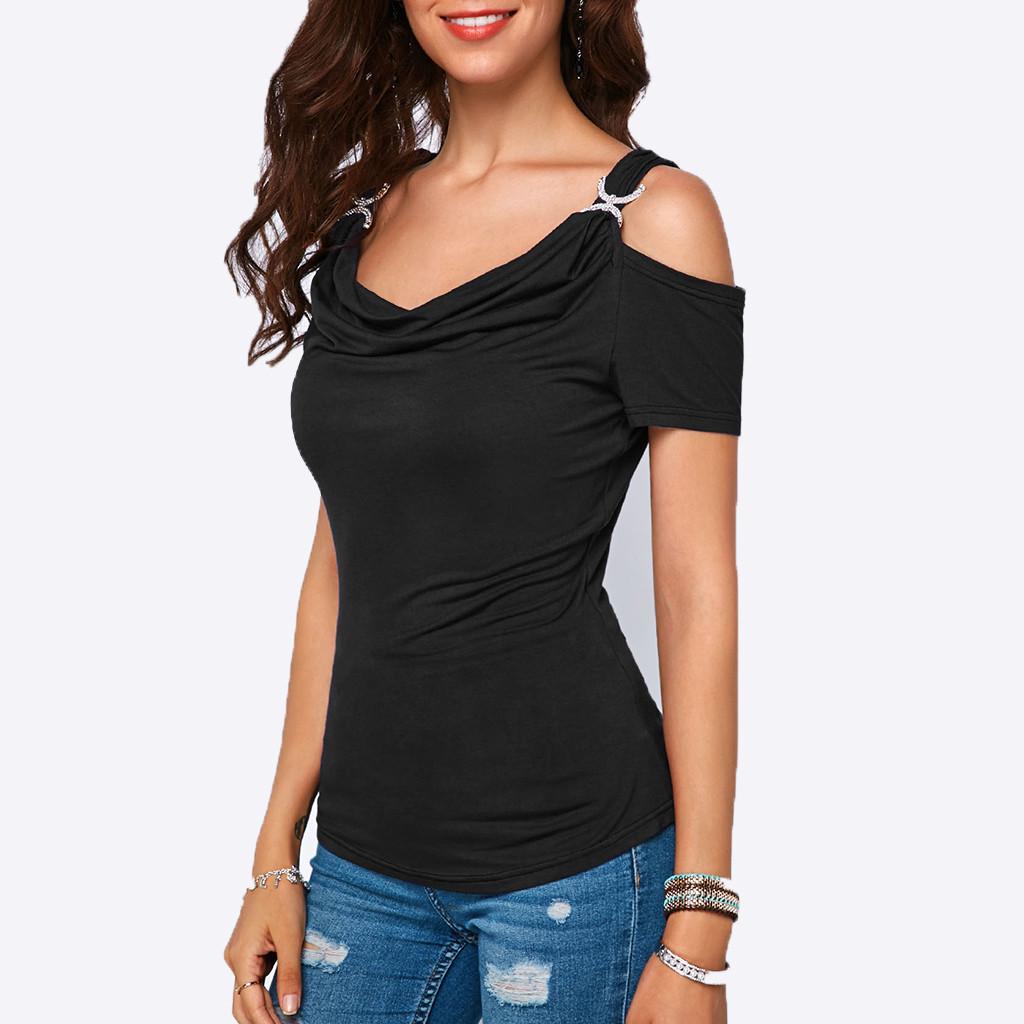 black short sleeve cold shoulder top