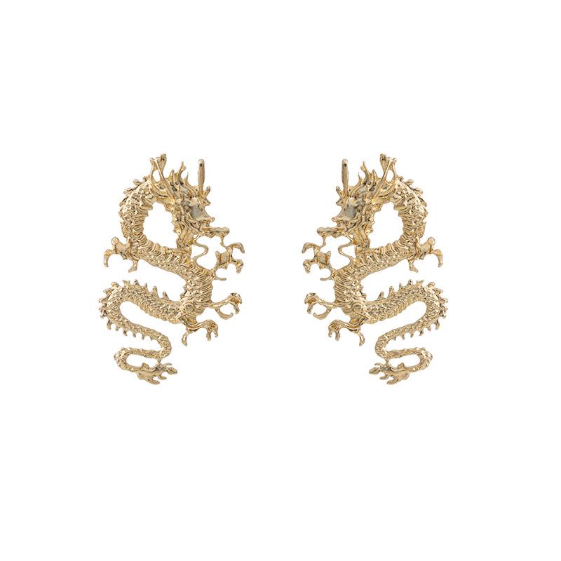 Chinese Style Retro Dragon Engraved Earrings, High-End National Style Natal Year Earrings, Medieval Earrings, Female