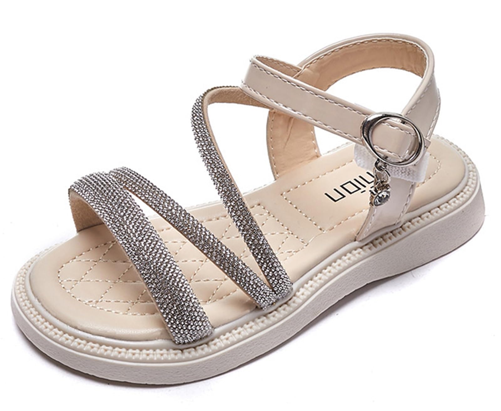 

Босоножки на ремешке с открытым носком и стразами, удобные для ходьбы, летняя обувь [WUIWUIYU] Детские, Девочки, Босоножки, Перед, Украшение, Блестящие, Гибкие, в, (Бежевый, 19 см) бежевый