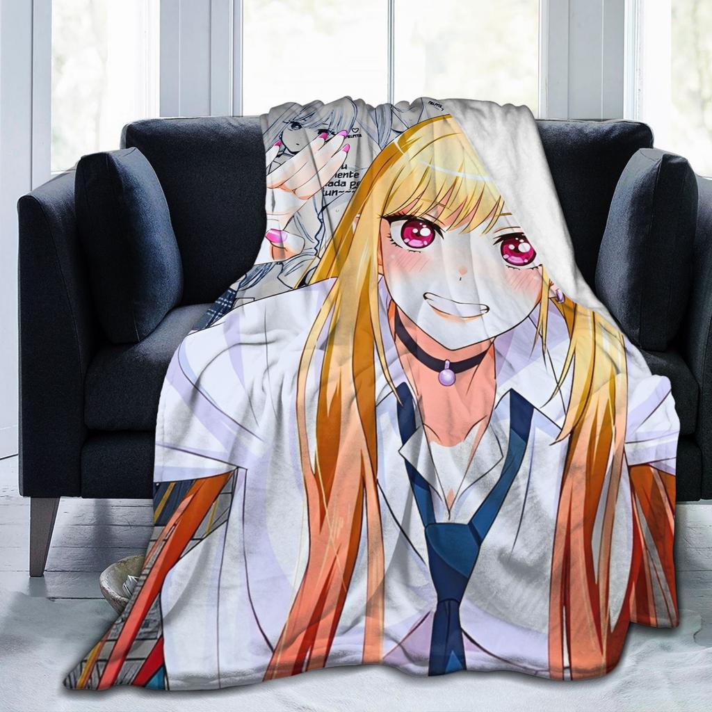 Kitagawa Marin My Dress-Up Darling Blankets Anime Flannel Funny Breathable Throw Blankets Bedding Lounge Spring/Autumn Office