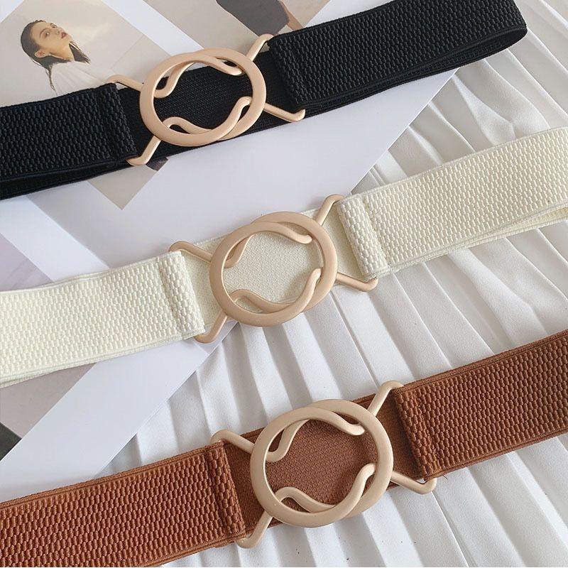 Elegant Korean Style Women's Metal Buckle Belt With Elastic Slimming Waist Design For Dresses