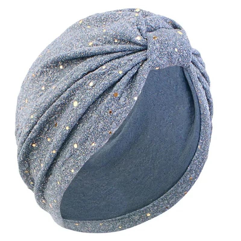 Women Sequin Knotted Turban Indian Hat Muslim Hijab Beanie Bonnet Hair Loss Headscarf Chemo Cap Headwear Bandanas Turbante Mujer