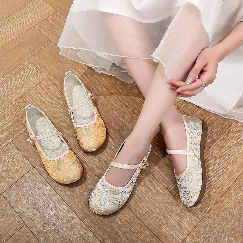 Sommer Damen rutschfeste weichsohlige flachmündige Stoffschuhe Mary Jane Retro Stoffschuhe Einzelne Schuhe