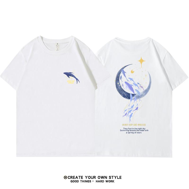 Plus Size Women's Oversize Cotton T-irt Front And Ba Print Loose Ort Sve Street Sle Cartoon We Print White Top