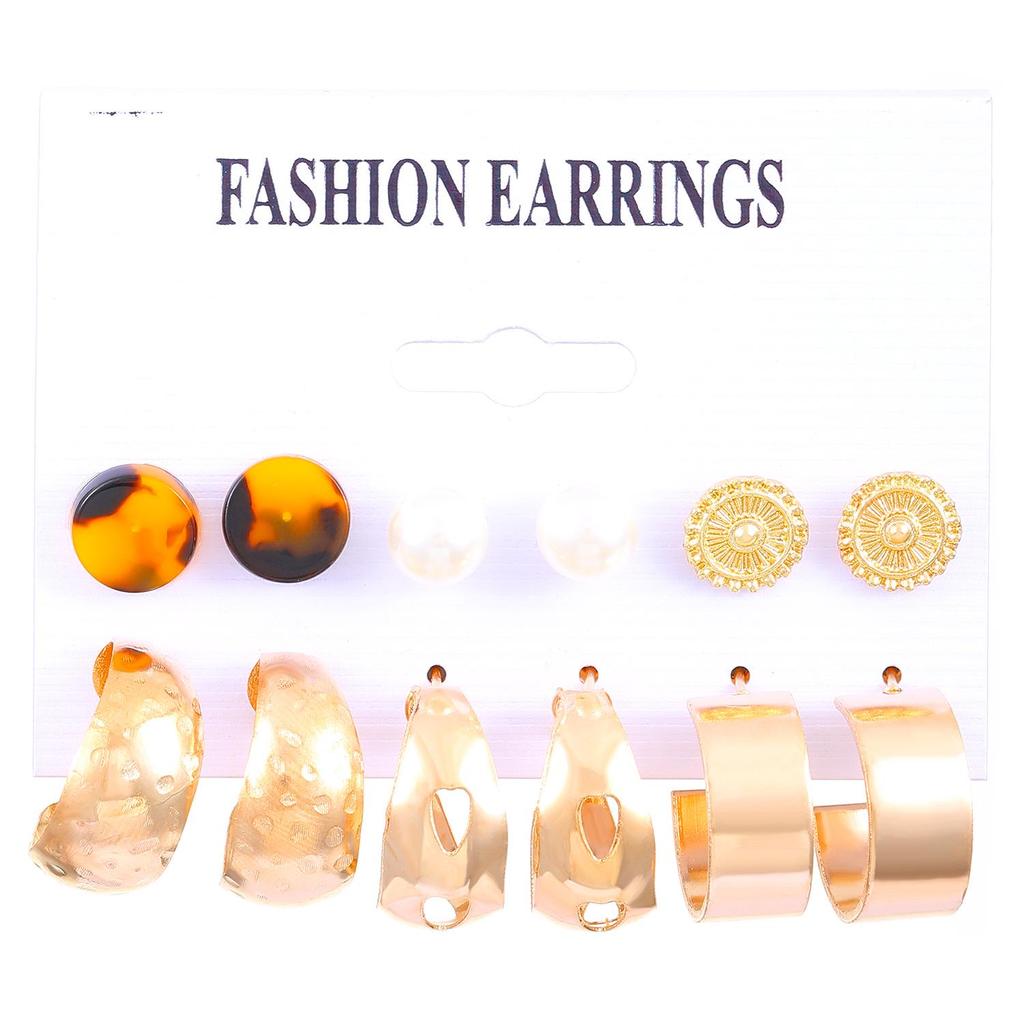 European & American Pattern Print Earrings: Colorful Resin Hoop & Stud Set - 6-Piece Pack