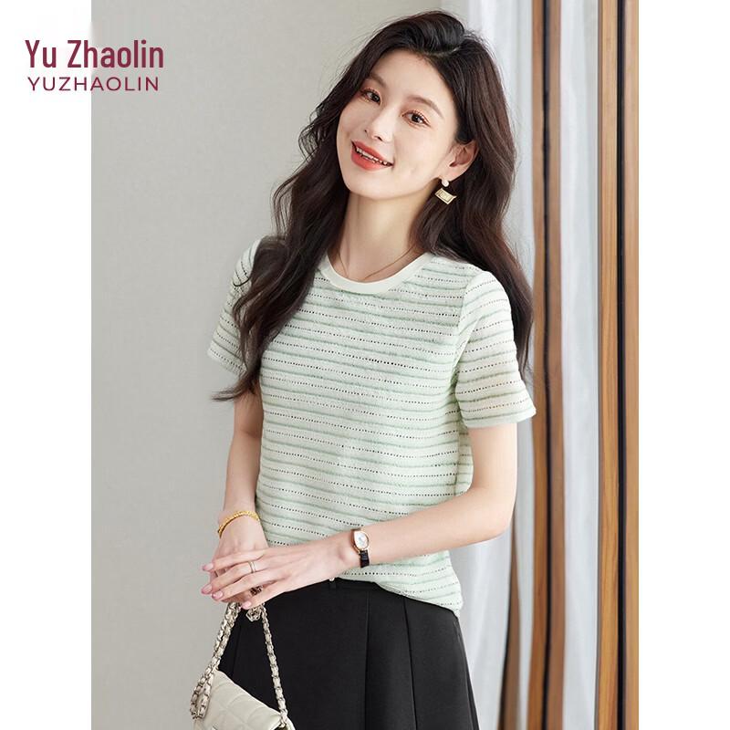 YUZHAOLIN Women s Striped Hollow-Out Knit T-Shirt XL