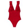 Europeisk och Amerikansk Stil Dammode Volangad Magekontrollerande Bikini Snörning i Ryggen Badkläder Djup Urringning Monokini Baddräkt En Del Rygglös Badklänning