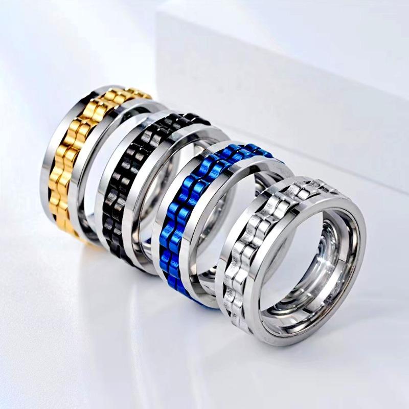 Anti Stress Stainless Steel Ring For Men Gear Chain Rotating Anxiety Relief Spinning Fidget Rings Punk Jewelry Stress Relief Toy
