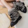 Fashion Sweet Black Lace-up Bow Platform Snow Boots Women Fashion Fluffy Designer Flat Cotton Boots Comfortable Warm Winter Ankle Boots