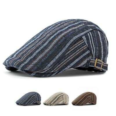 Striped Beret Women's British Suede Warm Forward Cap Men's Cap Peaked Cap