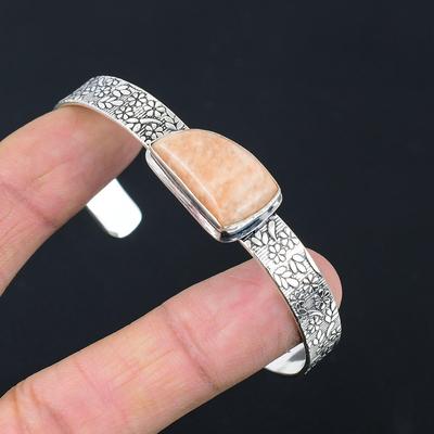 Birthday Gift For Her Natural Orange Aventurine Bangle Adjustable 925 Silver