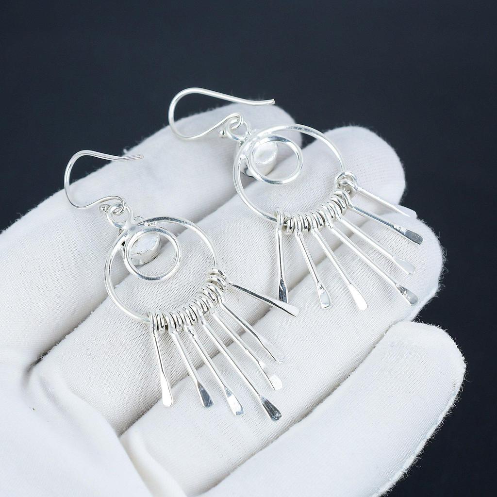 Natürlicher Schwarzer Onyx Edelstein Hakenohrringe 925 Sterlingsilber Ohrring, Handgefertigter Boho Silberschmuck Hängeohrringe, Geburtstagsgeschenk