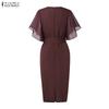 ZANZEA Women Elegant Casual Round Neck Short Sleeve Sheath Dress