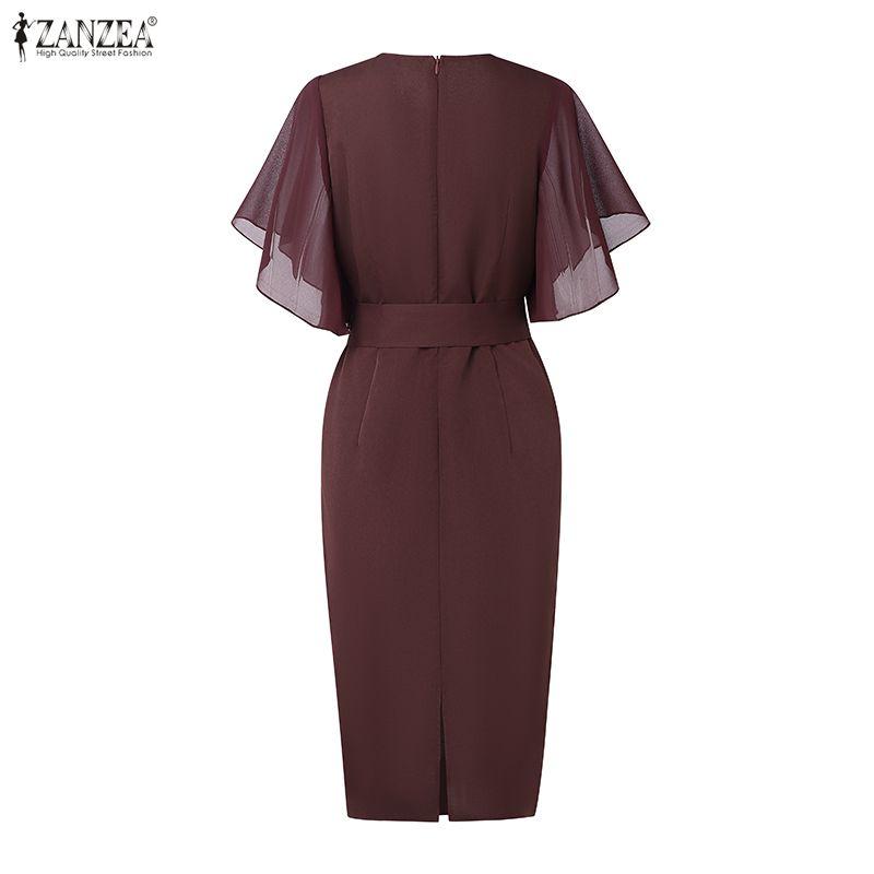 ZANZEA Women Elegant Casual Round Neck Short Sleeve Sheath Dress